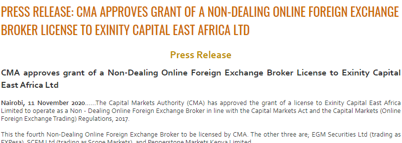 FXTM Kenya CMA Regulation