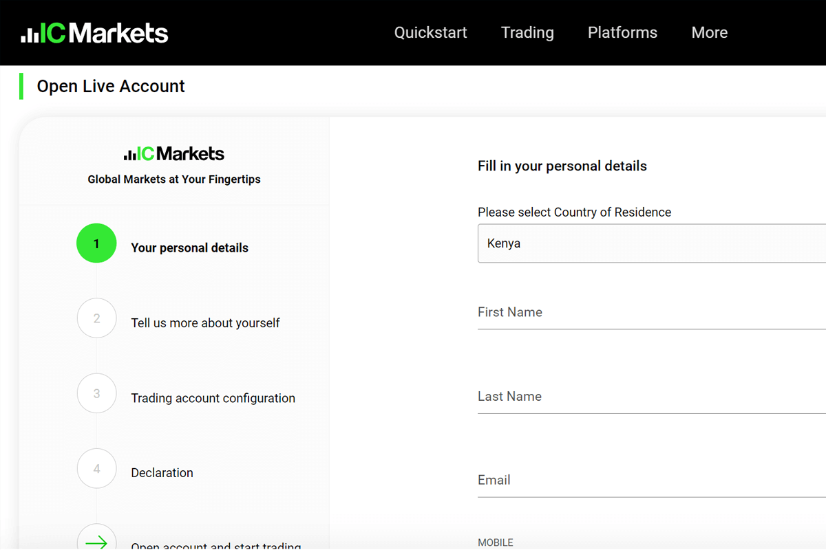 Personal Details while signup with IC Markets