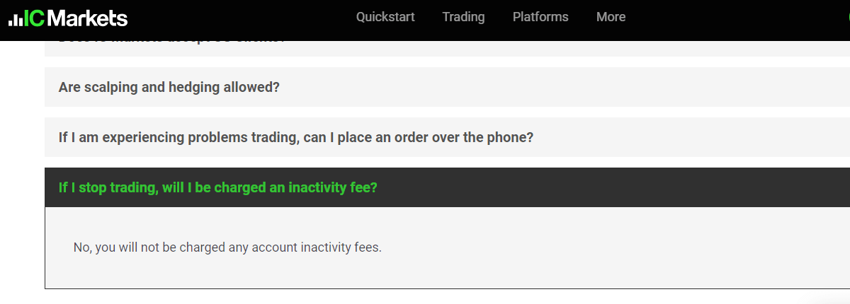 IC Markets Inactivity Fee